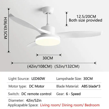 Modern dark wood ceiling fan with three abs blades, integrated led light, and remote control for bedroom use