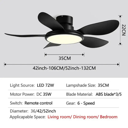Modern dark wood led ceiling fan with black abs blades and integrated led ceiling light for living room use