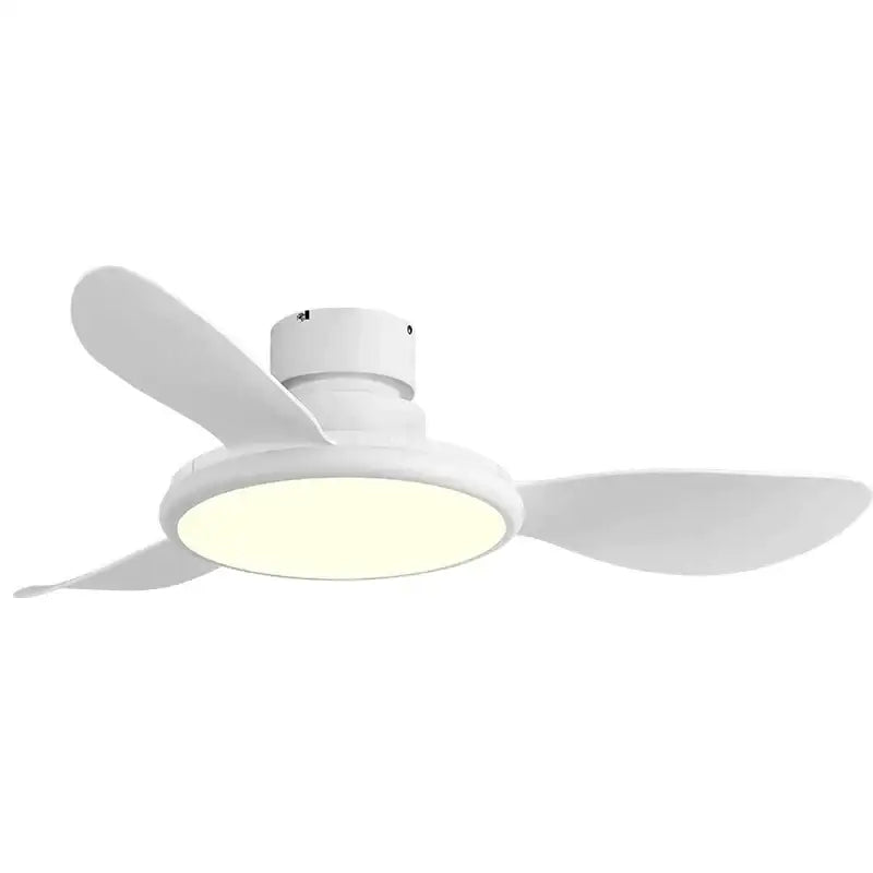 Modern dark wood led ceiling fan with white integrated led light and three sleek blades for living room use