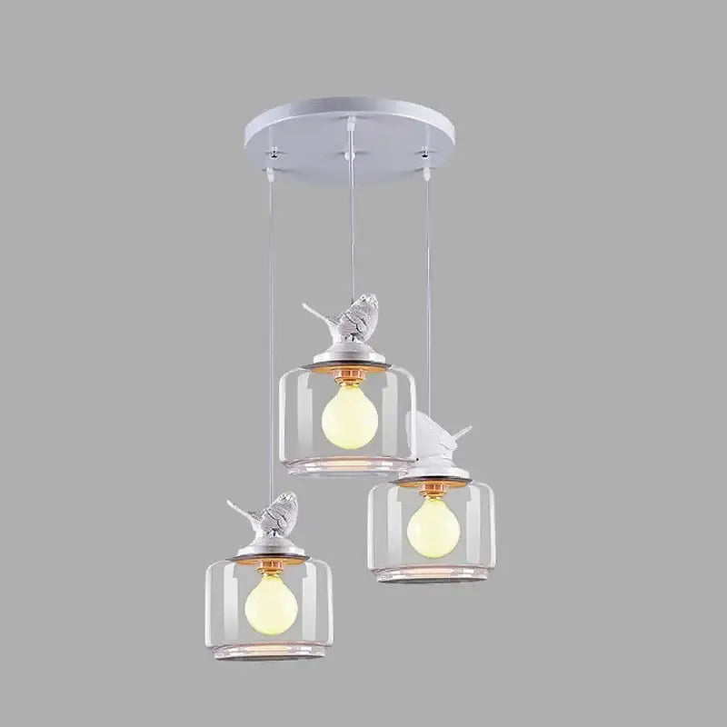 Modern decorbites bird led glass chandelier with silver bird figurines and clear shades for dining room lighting