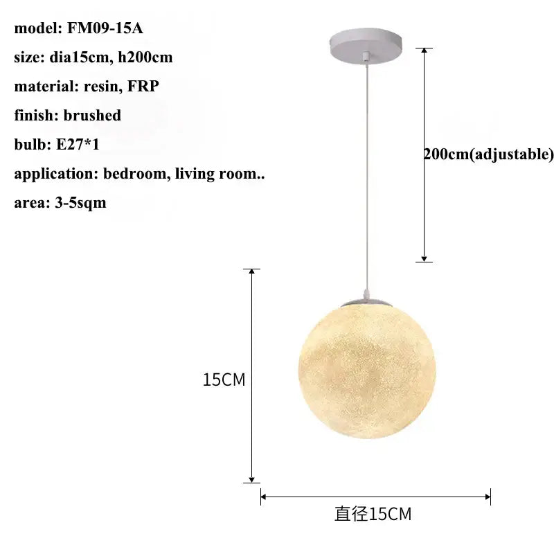 A brushed resin and frp cream moon led pendant chandelier with textured moon-like surface for modern decorbites decor