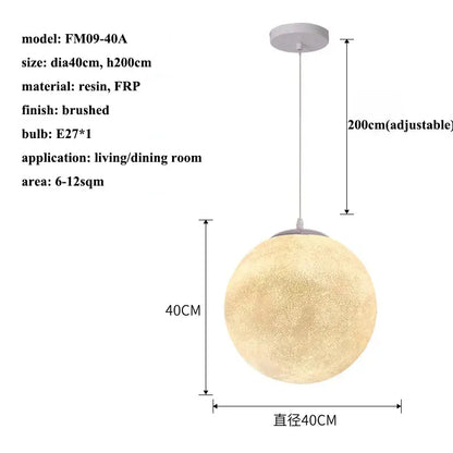 Modern decorbites cream moon pendant chandelier with spherical brushed white resin and frp cream moon led design