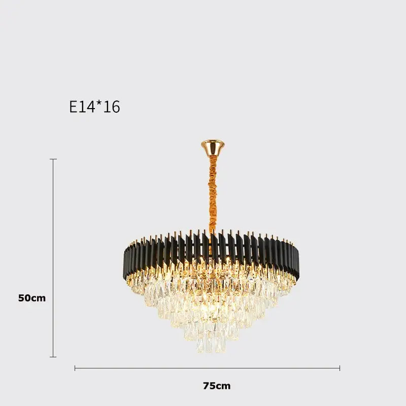 Elegant modern decorbites crystal black clear led chandelier with black and gold frame and cascading crystal droplets for staircase