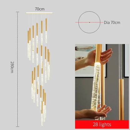 Modern decorbites crystal gold chandelier with 28 led lights and clear crystal gold cylindrical glass rods