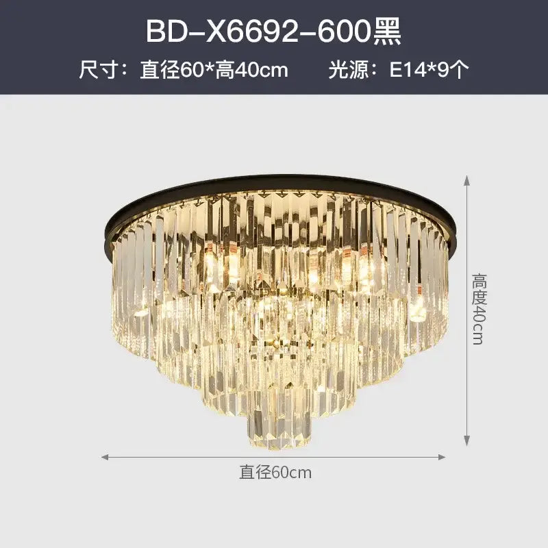 Elegant black-framed modern decorbites crystal gold led chandelier with cascading clear crystal prisms for living room