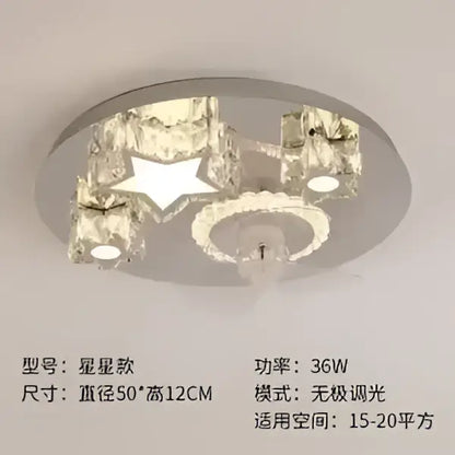 Modern decorbites crystal led ceiling fan with a silver frame and star-shaped crystals emitting bright white light