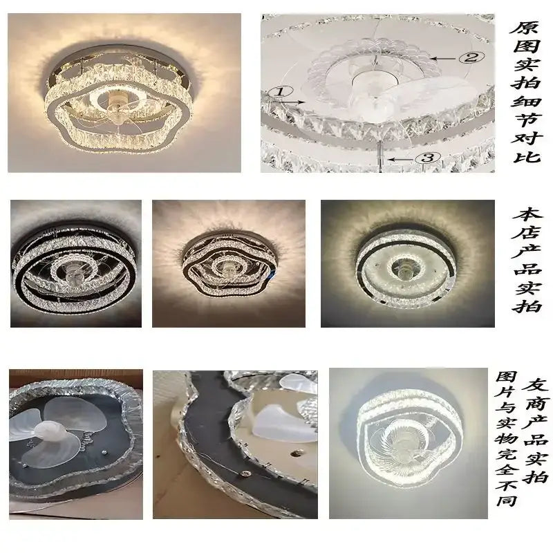 Modern decorbites crystal led ceiling fan with sleek circular design and concentric clear crystal rings in chrome frame