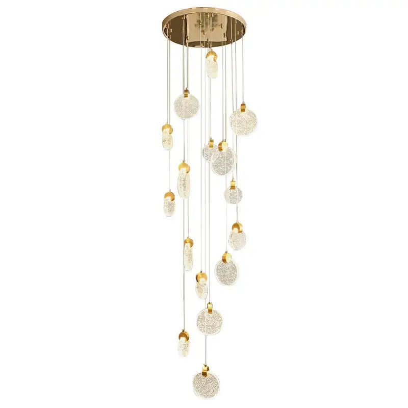 Gold-toned decorbites crystal led chandelier with cascading clear textured glass orbs for modern living room decor