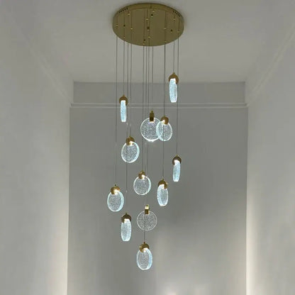 Modern decorbites crystal led chandelier with gold circular mount and crackled glass pendants for living room lighting
