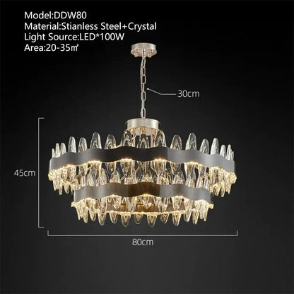 Modern decorbites crystal led two-tiered chandelier with stainless steel frame and black accent for living room pendant light