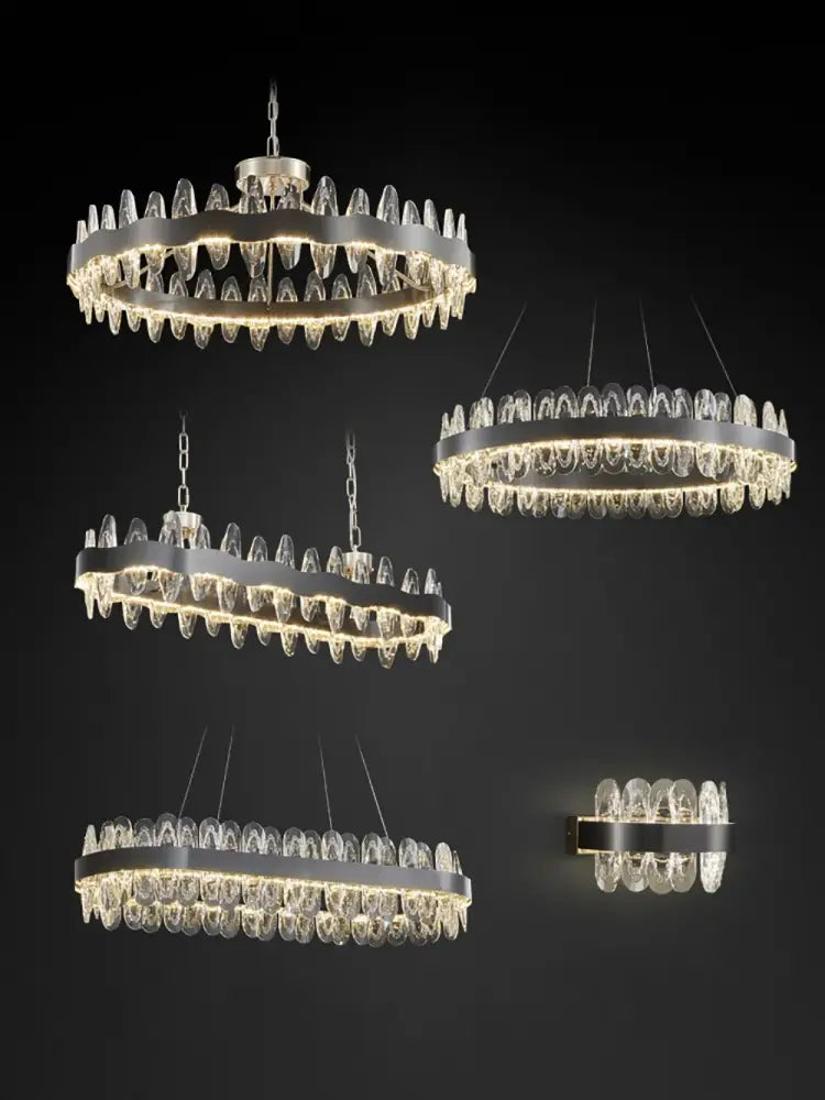 Modern decorbites crystal led chandelier with sleek metallic frame and cascading clear crystal droplets for living room