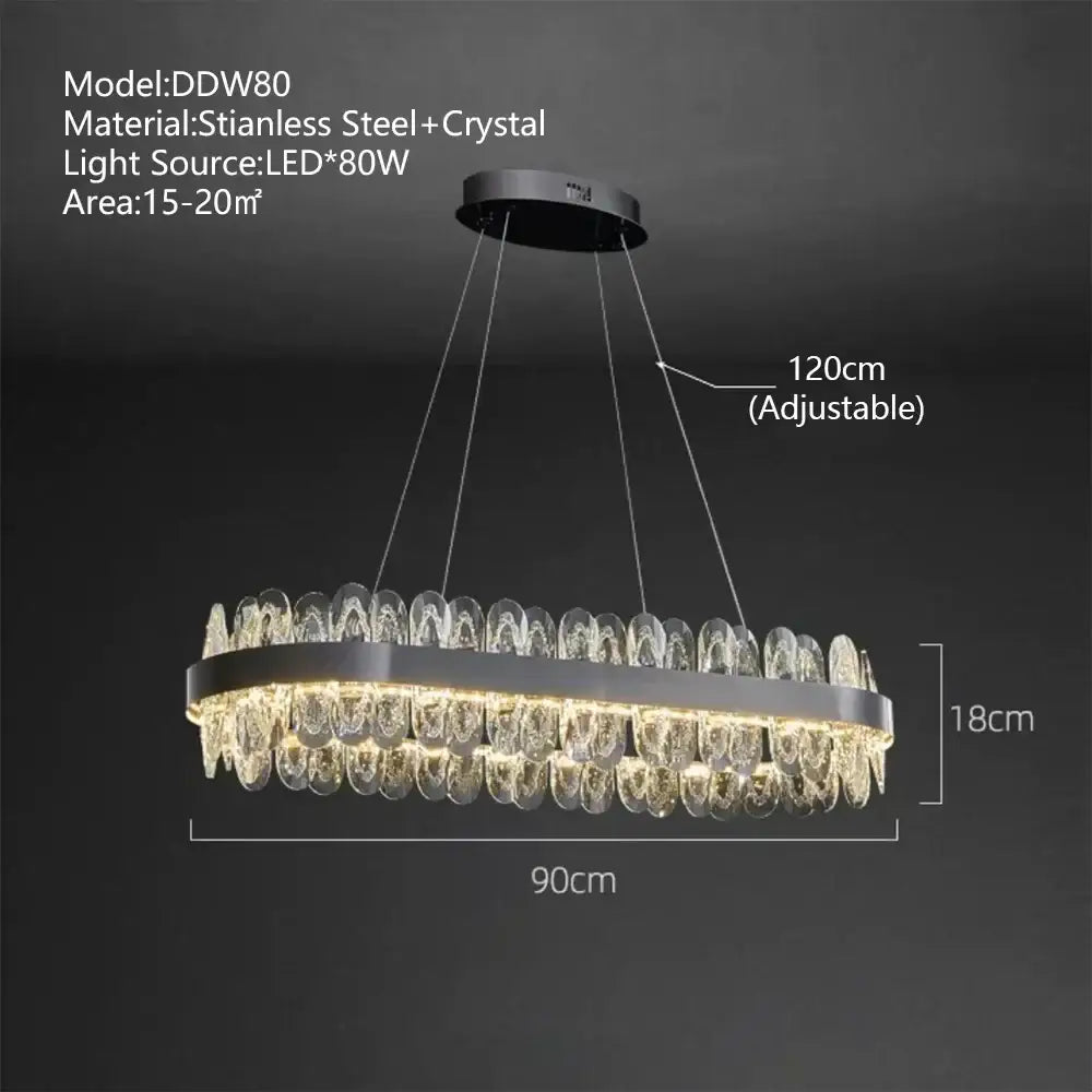 Modern decorbites crystal led chandelier with a stainless steel frame and cascading crystal droplets for living room pendant light