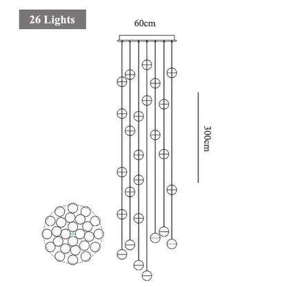 Modern decorbites crystal led chandelier featuring 26 spherical lights in a sleek metallic finish for living rooms