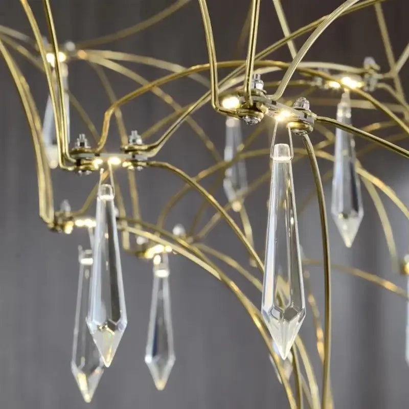 Gold-toned decorbites deluxe crystal star lamp chandelier with clear teardrop pendants for modern living rooms