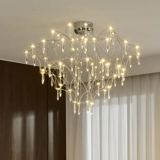 Modern decorbites deluxe crystal star lamp chrome living room chandelier with dangling crystal teardrops and warm led lights