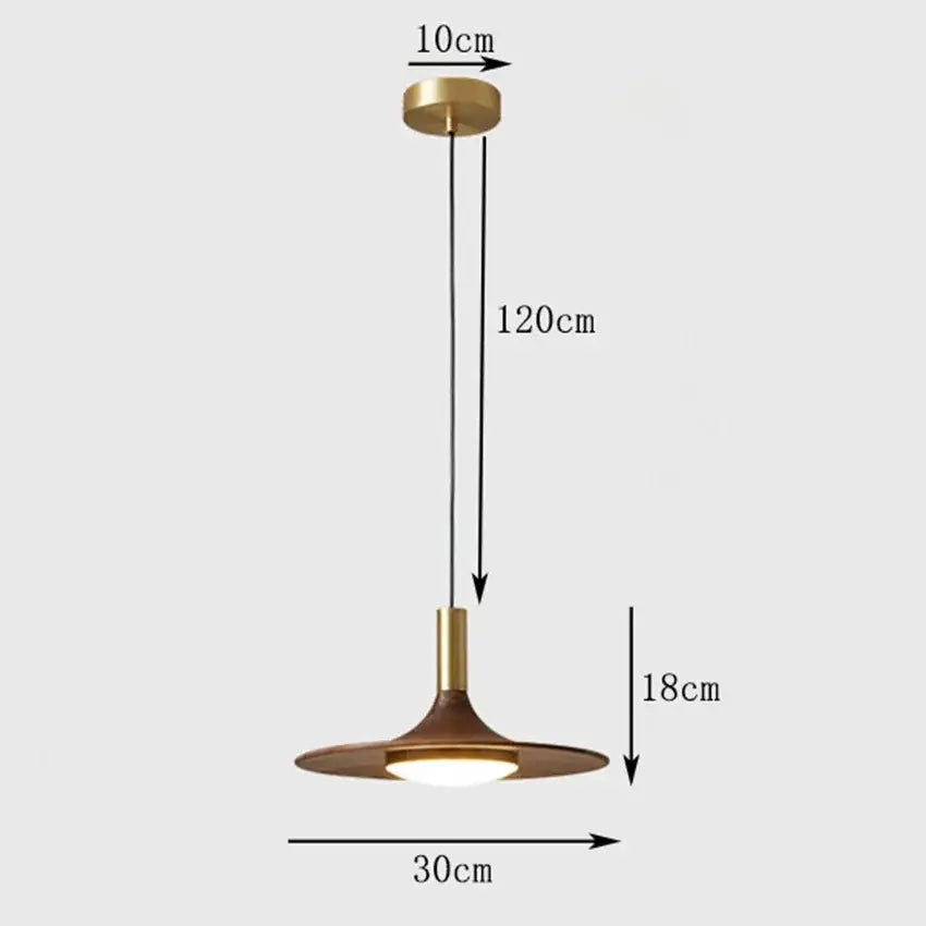 A modern brass pendant light with a flared shade from decorbites flying saucer solid wood chandelier for bedroom use