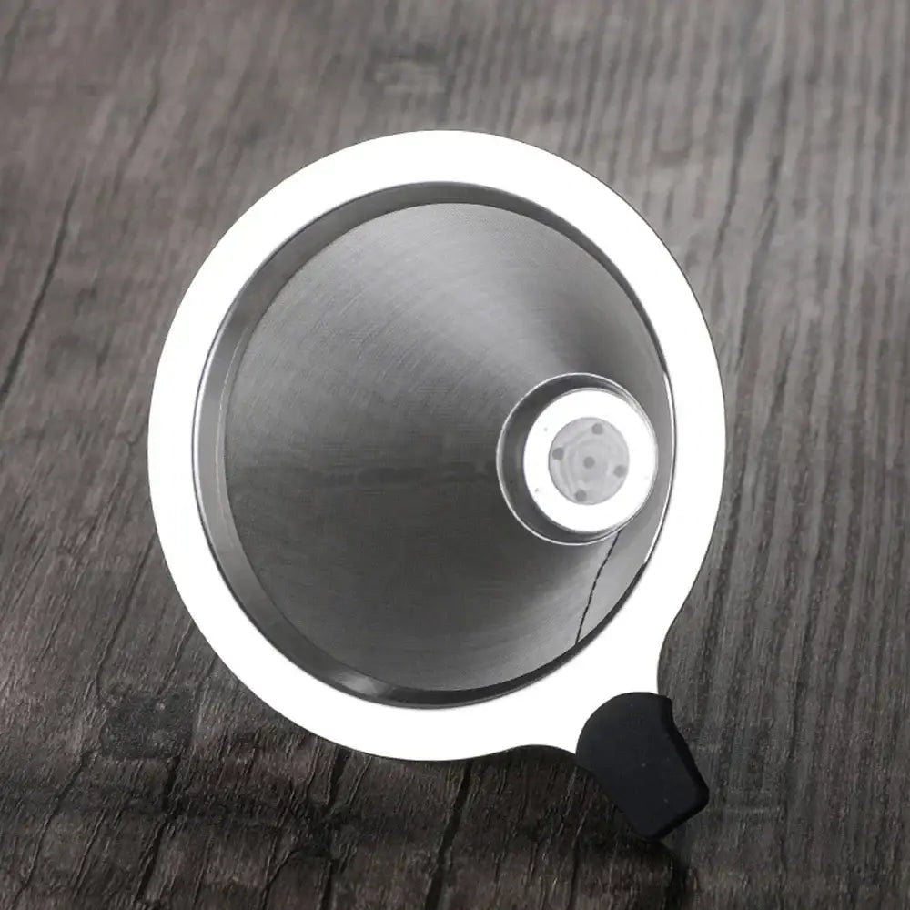 A sleek stainless steel funnel with black rubber grip for modern decorbites glass coffee maker kitchen drip pot