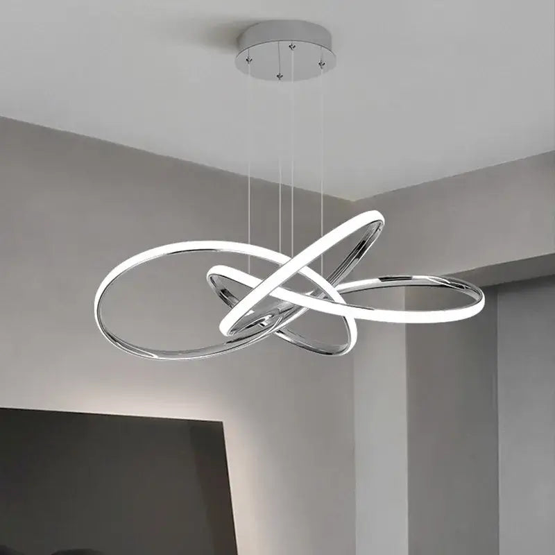 Modern decorbites gold ring led chandelier with chrome-finished intertwined rings for dining room lighting
