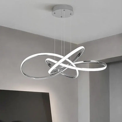 Modern decorbites gold ring led chandelier with chrome-finished intertwined rings for dining room lighting
