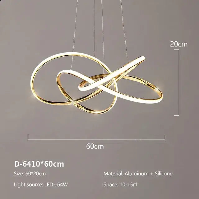 Modern decorbites gold ring led chandelier with intertwined aluminum and silicone rings for dining room lighting