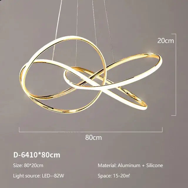 Modern decorbites gold ring led chandelier with gold aluminum and silicone rings for dining room lighting