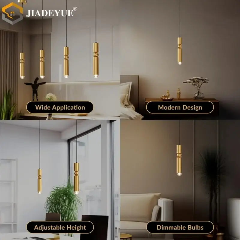 Modern decorbites golden led chandelier with gold cylindrical pendant lights for dining room lighting