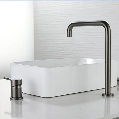 Modern decorbites gun grey rotating kitchen sink tap with matte black curved spout and matching cylindrical handle
