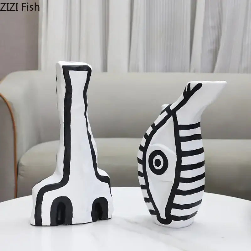 Modern design black and white abstract vase set featuring decorbites abstract vase ceramic decor for bedroom decor