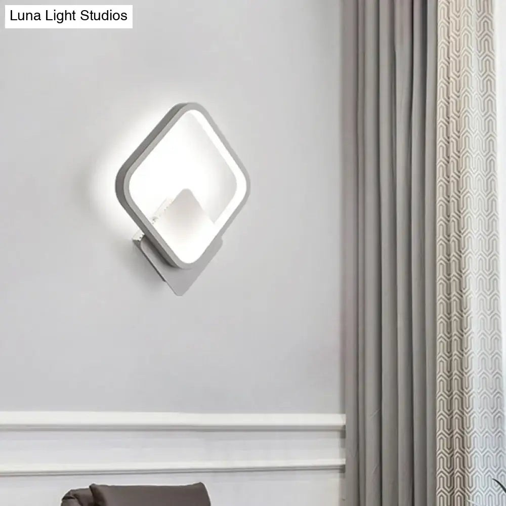 Modern diamond white led wall lamp featuring a sleek gray frame and bright white illuminated panel for bedroom use