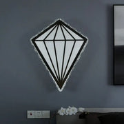 Modern diamond white wall light with warm white light bulb base featuring frosted glass and textured silver frame