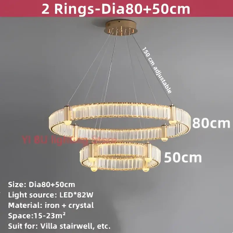 Modern double ring crystal ceiling chandelier in gold tone with led lighting and crystal accents for decorbites crystal ceiling decor
