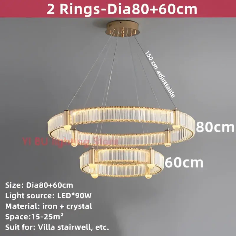 Modern double ring crystal ceiling chandelier with gold-toned iron frame and clear crystal accents by decorbites crystal ceiling