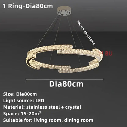 Modern double ring decorbites crystal ceiling chandelier with a stainless steel frame and sparkling crystal accents for living room