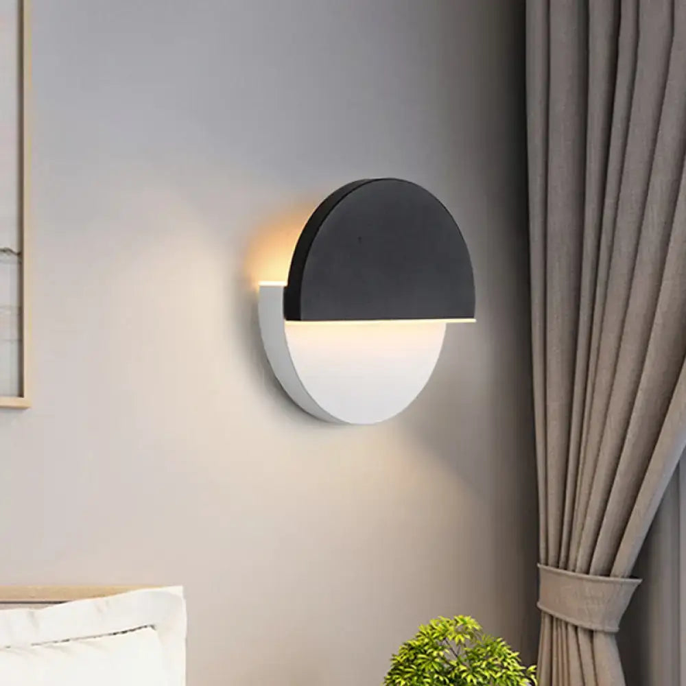 Modern double semicircle black and white wall lamp with sleek minimalist design for bedroom sconce lighting