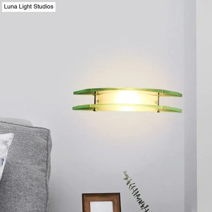Modern dual arc chrome and green glass wall lamp with clear glass design and direct wired electric warm lighting