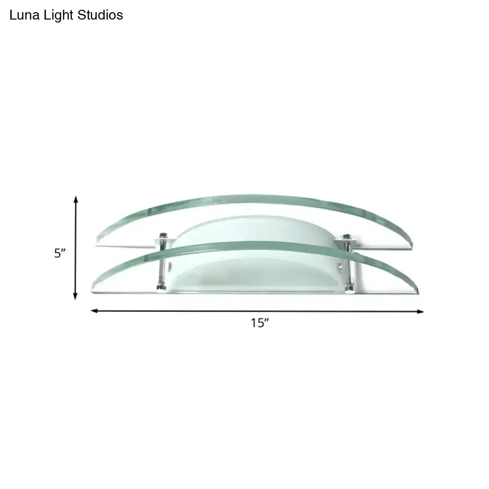 Modern dual arc chrome and green glass wall lamp with frosted panel and clear glass arcs direct wired electric