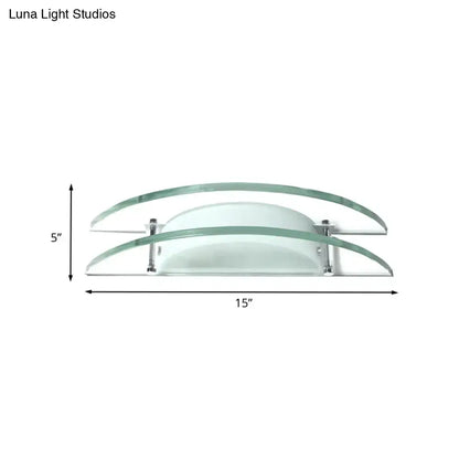 Modern dual arc chrome and green glass wall lamp with frosted panel and clear glass arcs direct wired electric
