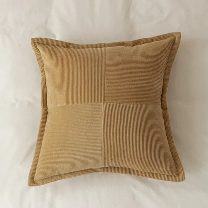 Tan corduroy patchwork throw pillow with a modern earth tone pillow cover ideal for living room decorbites corduroy pillow