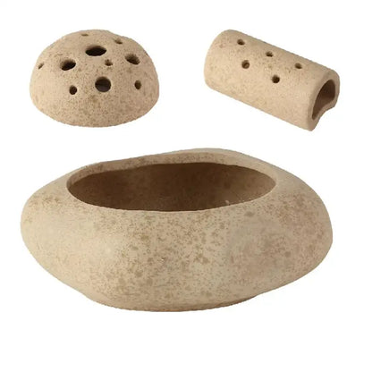 Beige lotus seedpod ceramic incense burner set with rounded base and perforated dome for modern living room decor