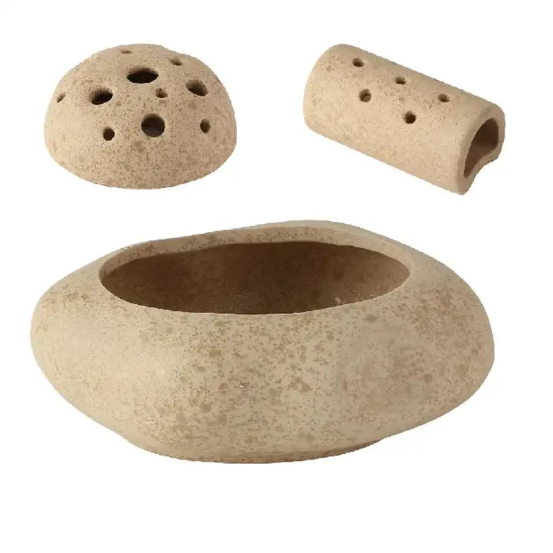 Beige lotus seedpod ceramic incense burner set with rounded base and perforated dome for modern living room decor