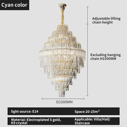 Modern elegant crystal chandelier with tiered clear k9 crystals and gold electroplated accents for luxurious decorbites elegant spaces