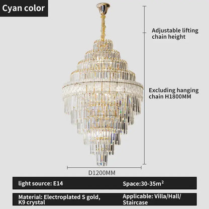 Modern elegant crystal chandelier with tiered k9 crystal prisms and gold electroplated accents for luxury decorbites elegant decor