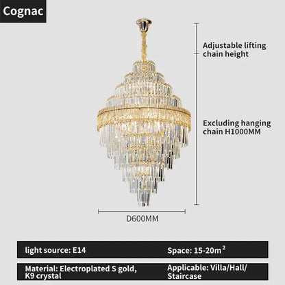 Modern elegant crystal chandelier gold electroplated with cascading tiers of clear k9 crystal for dining room decorbites elegant crystal