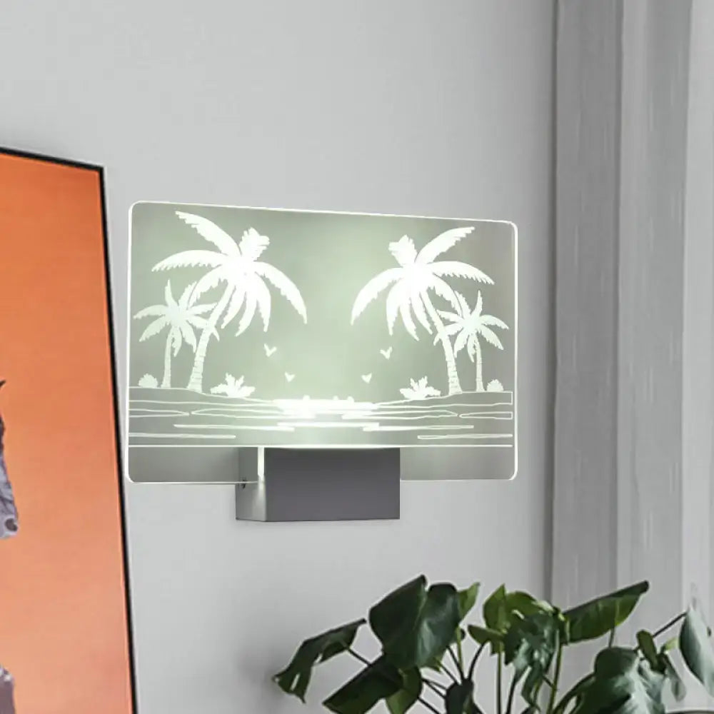 Modern elk forest wall lamp with etched coconut tree elk design, soft greenish-white led light, 110v-120v 220v-240v use