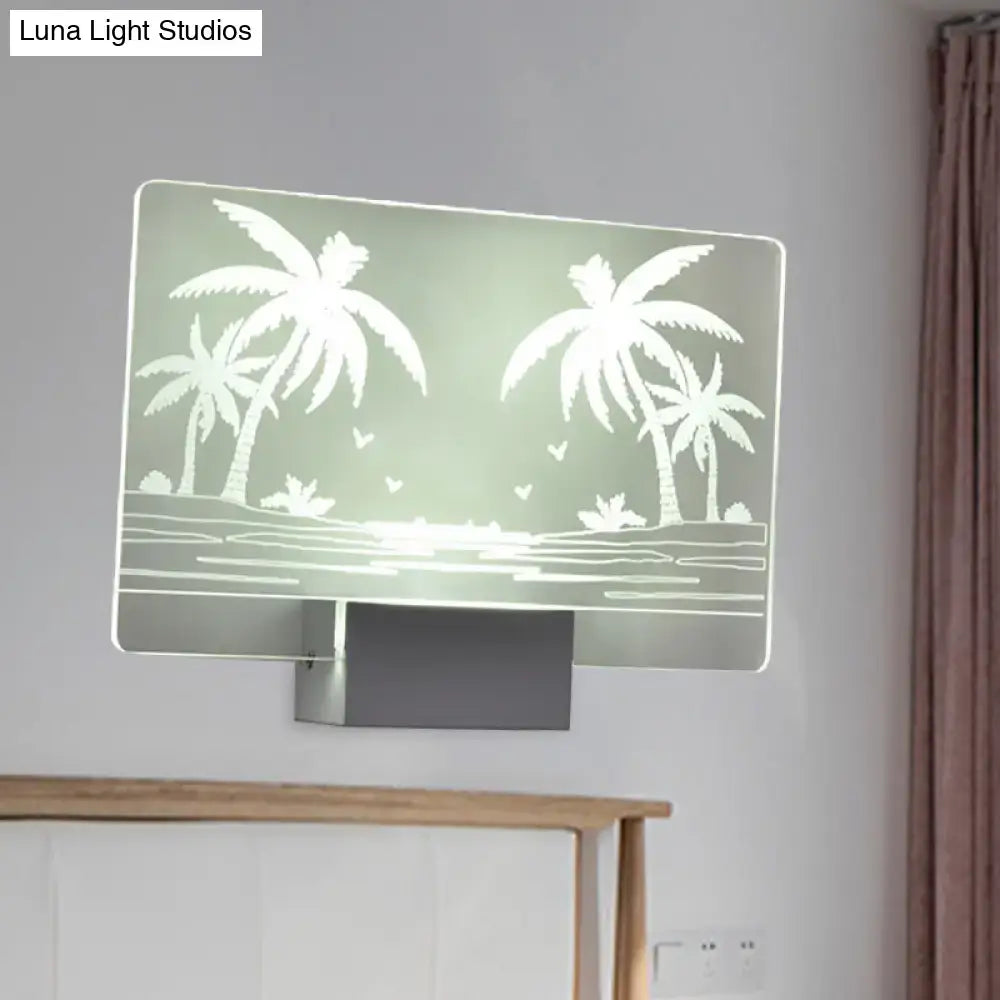 Modern elk forest wall lamp with frosted glass etched coconut tree elk scene illuminated 110v-120v bedroom lighting