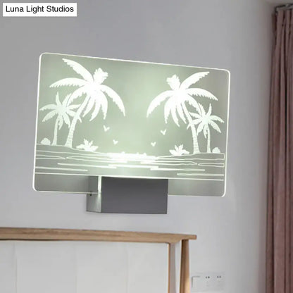 Modern elk forest wall lamp with frosted glass etched coconut tree elk scene illuminated 110v-120v bedroom lighting