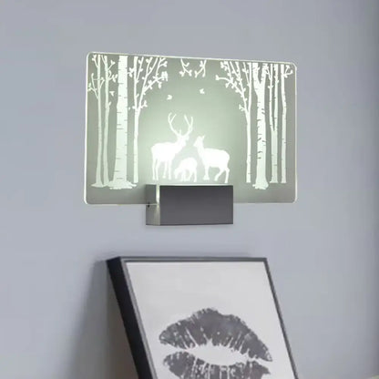 Modern elk forest wall lamp with frosted glass deer silhouette on metallic base 110v 120v lighting fixture
