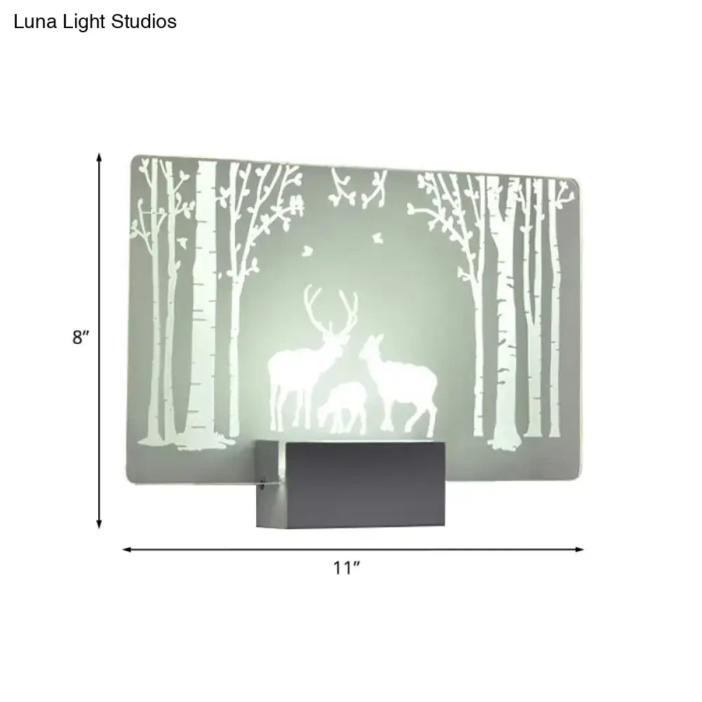 Gray rectangular wall lamp with frosted acrylic panel featuring white laser-cut coconut tree elk silhouettes for bedroom lighting 110v-120v