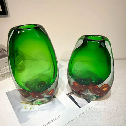 Modern emerald clear fruit tray vase set made of translucent emerald glass with amber decorative elements for living room decorbites clear fruit use