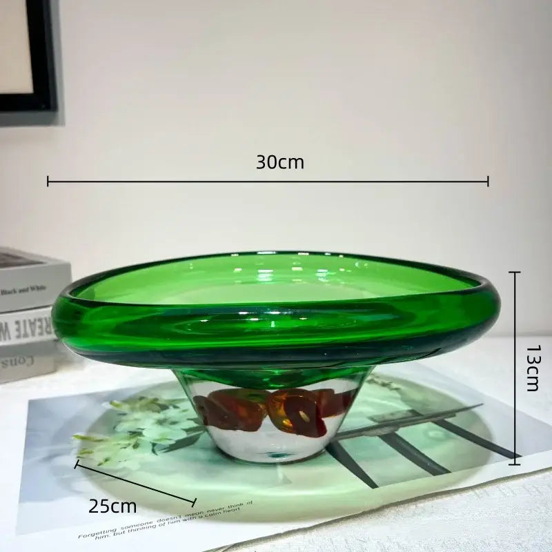 Modern emerald glass clear fruit tray vase with vibrant green bowl and ornate amber-red floral decorbites clear fruit design